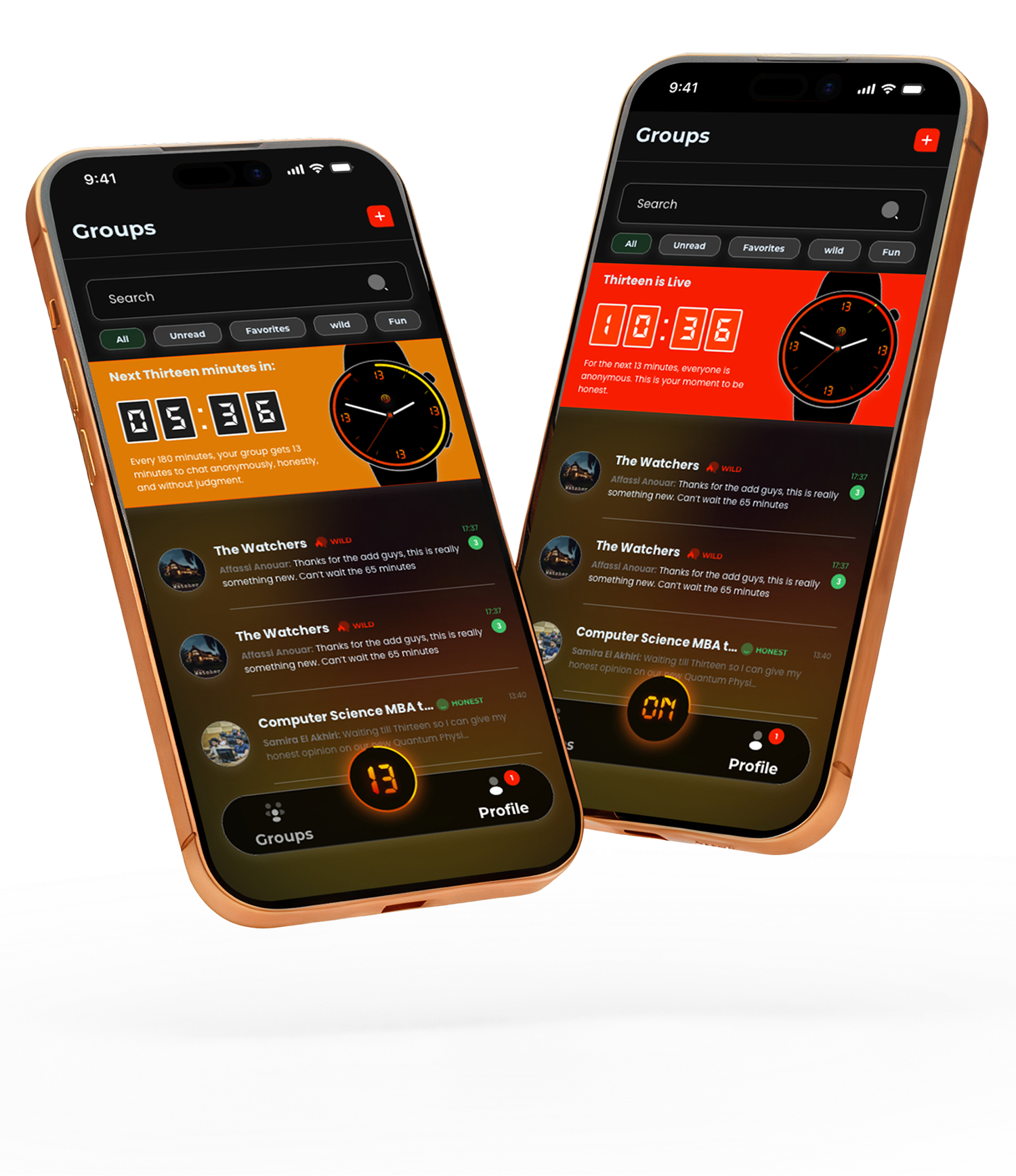 Thirteen app on two phones